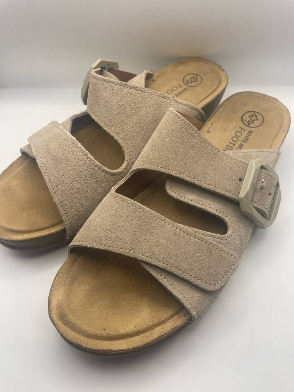 White Mountain Footbeds Fearful Beige Leather suede slides Sandals Granola Girl